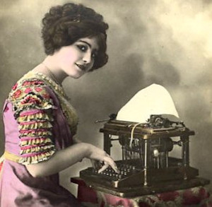 Vintage photo of girl typing